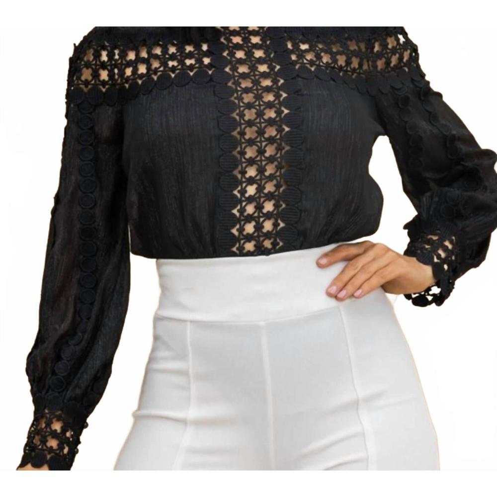 NEW VALENTINE bree crochet detailed cut out blouse bodysuit in black